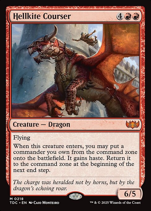 Flying
When this creature enters, you may put a commander you own from the command zone onto the battlefield. It gains haste. Return it to the command zone at the beginning of the next end step.