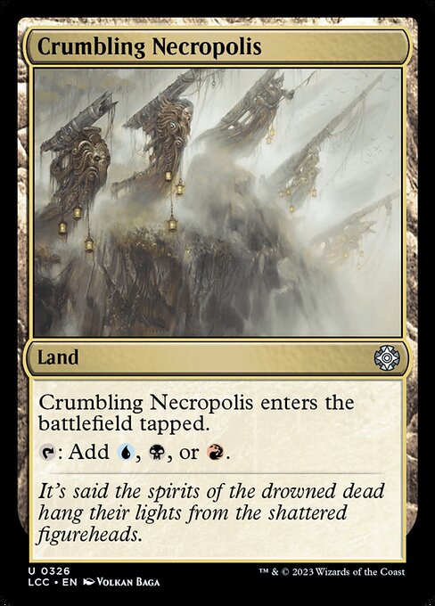 This land enters tapped.
{T}: Add {U}, {B}, or {R}.