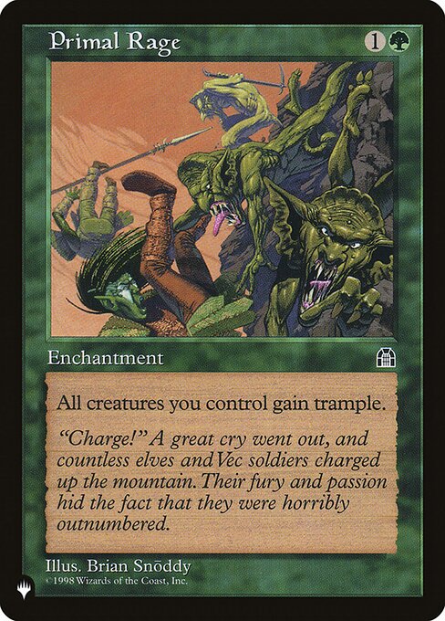 Creatures you control have trample. (A creature with trample can deal excess combat damage to the player or planeswalker it's attacking.)