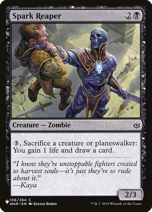 {3}, Sacrifice a creature or planeswalker: You gain 1 life and draw a card.
