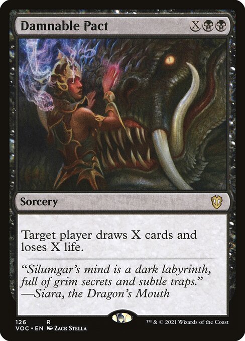 Target player draws X cards and loses X life.