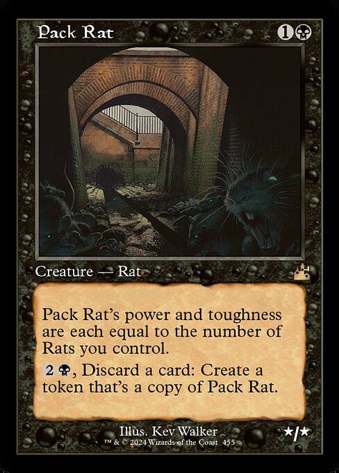 Pack Rat's power and toughness are each equal to the number of Rats you control.
{2}{B}, Discard a card: Create a token that's a copy of Pack Rat.