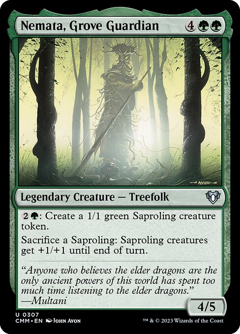 {2}{G}: Create a 1/1 green Saproling creature token.
Sacrifice a Saproling: Saproling creatures get +1/+1 until end of turn.