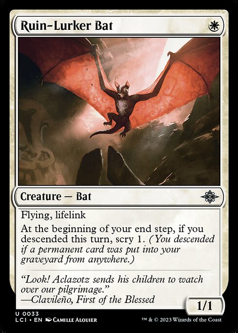 Flying, lifelink
At the beginning of your end step, if you descended this turn, scry 1. (You descended if a permanent card was put into your graveyard from anywhere.)
