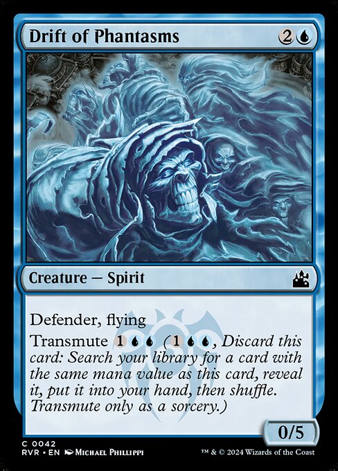 Defender (This creature can't attack.)
Flying
Transmute {1}{U}{U} ({1}{U}{U}, Discard this card: Search your library for a card with the same mana value as this card, reveal it, put it into your hand, then shuffle. Transmute only as a sorcery.)