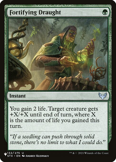 You gain 2 life. Target creature gets +X/+X until end of turn, where X is the amount of life you gained this turn.