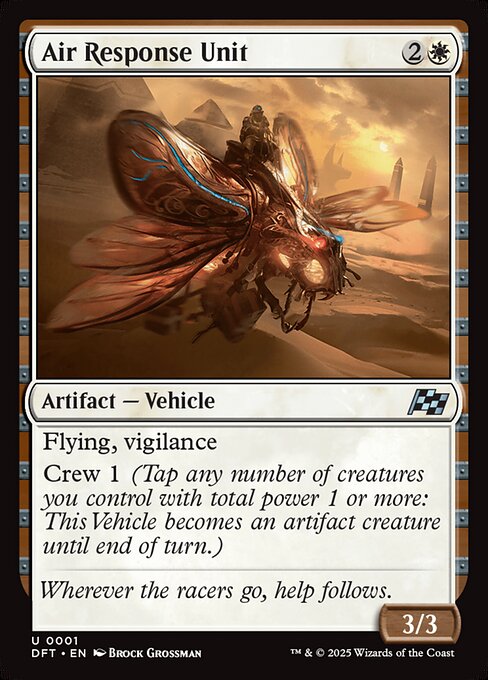 Flying, vigilance
Crew 1 (Tap any number of creatures you control with total power 1 or more: This Vehicle becomes an artifact creature until end of turn.)