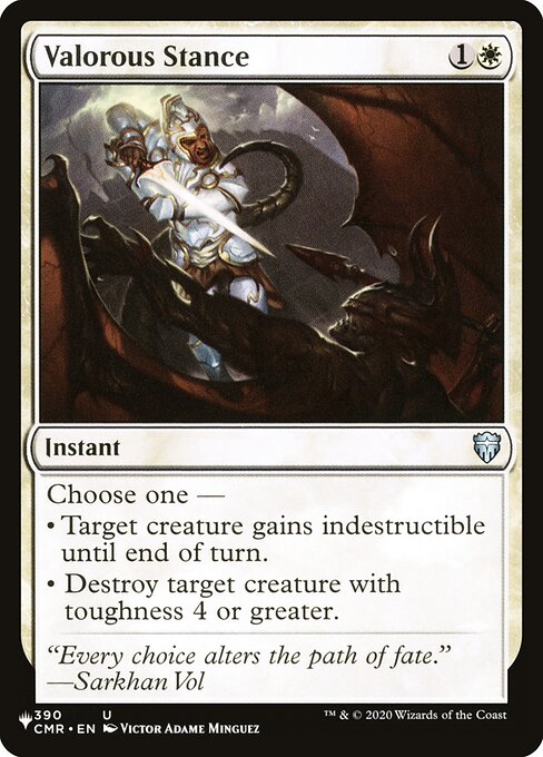 Choose one —
• Target creature gains indestructible until end of turn. (Damage and effects that say "destroy" don't destroy it.)
• Destroy target creature with toughness 4 or greater.