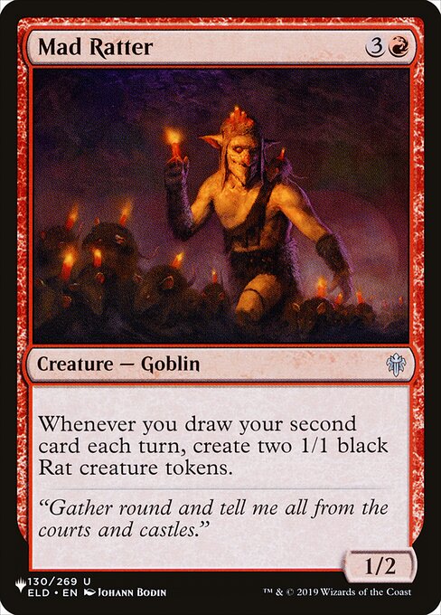 Whenever you draw your second card each turn, create two 1/1 black Rat creature tokens.