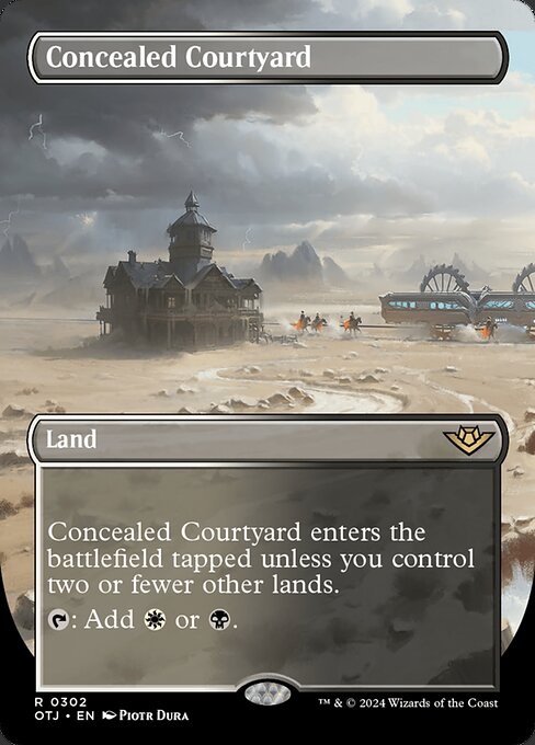 Concealed Courtyard enters the battlefield tapped unless you control two or fewer other lands.
{T}: Add {W} or {B}.
