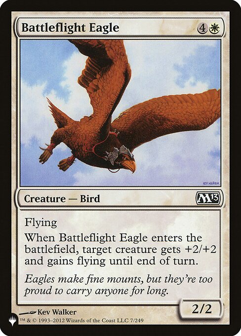 Flying
When Battleflight Eagle enters, target creature gets +2/+2 and gains flying until end of turn.