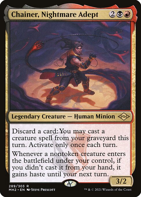 Discard a card: You may cast a creature spell from your graveyard this turn. Activate only once each turn.
Whenever a nontoken creature enters the battlefield under your control, if you didn't cast it from your hand, it gains haste until your next turn.