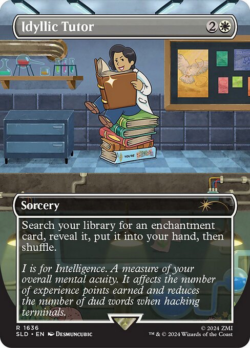 Search your library for an enchantment card, reveal it, put it into your hand, then shuffle.