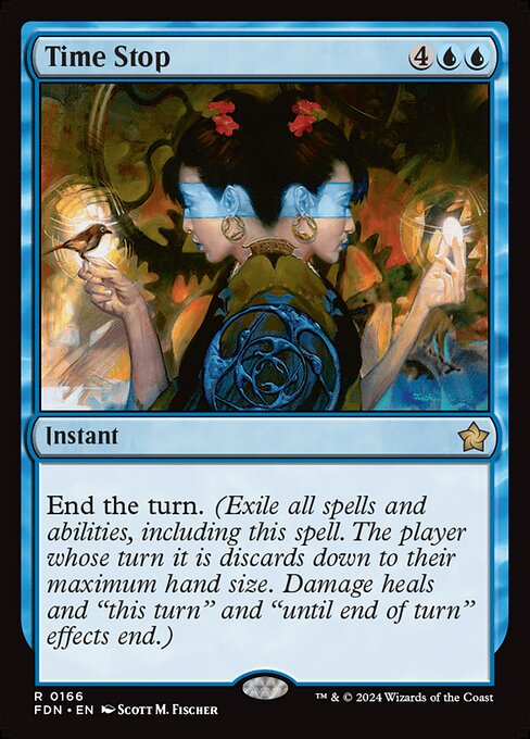 End the turn. (Exile all spells and abilities, including this spell. The player whose turn it is discards down to their maximum hand size. Damage heals and "this turn" and "until end of turn" effects end.)