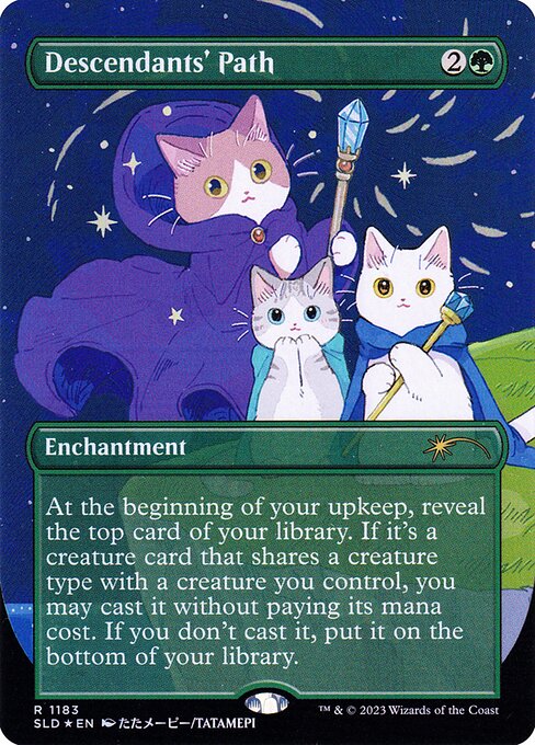 At the beginning of your upkeep, reveal the top card of your library. If it's a creature card that shares a creature type with a creature you control, you may cast it without paying its mana cost. If you don't cast it, put it on the bottom of your library.
