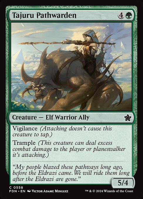 Vigilance (Attacking doesn't cause this creature to tap.)
Trample (This creature can deal excess combat damage to the player or planeswalker it's attacking.)