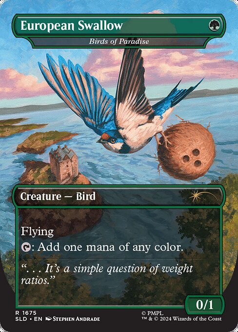 Flying
{T}: Add one mana of any color.   Flying
{T}: Add one mana of any color.