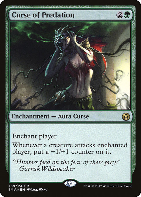 Enchant player
Whenever a creature attacks enchanted player, put a +1/+1 counter on it.