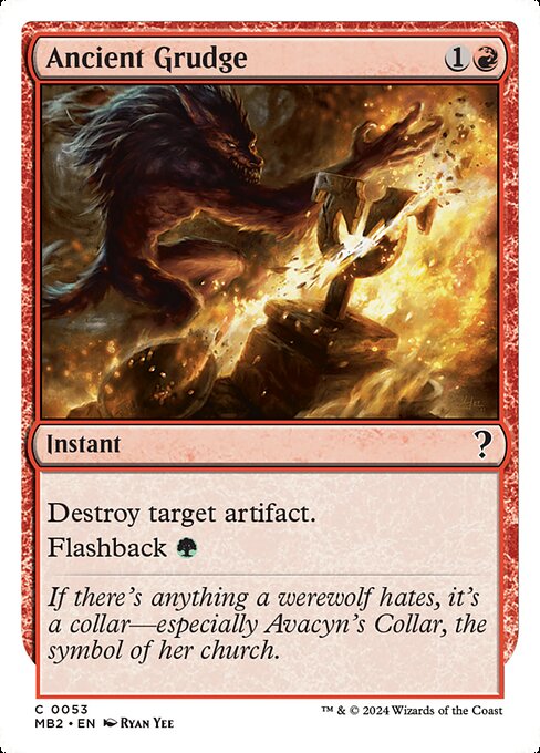 Destroy target artifact.
Flashback {G} (You may cast this card from your graveyard for its flashback cost. Then exile it.)