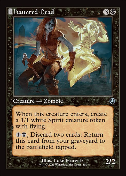 When this creature enters, create a 1/1 white Spirit creature token with flying.
{1}{B}, Discard two cards: Return this card from your graveyard to the battlefield tapped.
