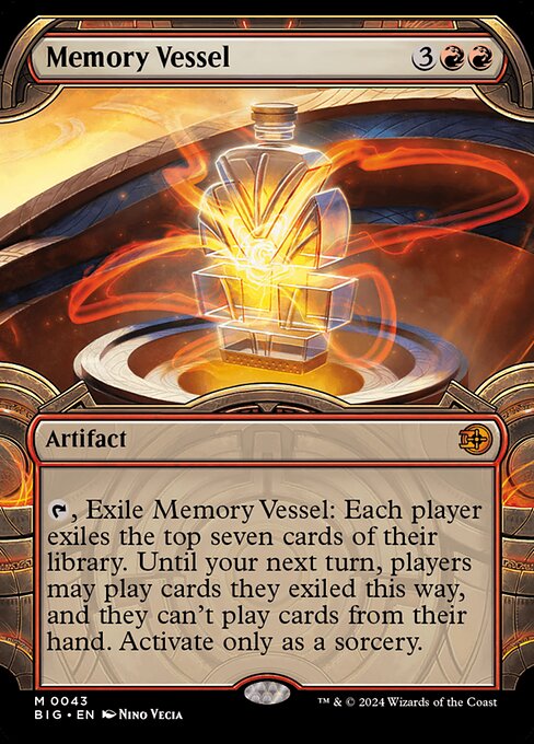 {T}, Exile Memory Vessel: Each player exiles the top seven cards of their library. Until your next turn, players may play cards they exiled from their library this way, and they can't play cards from their hand. Activate only as a sorcery.