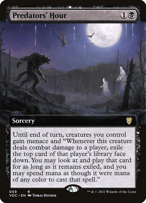 Until end of turn, creatures you control gain menace and "Whenever this creature deals combat damage to a player, exile the top card of that player's library face down. You may look at and play that card for as long as it remains exiled, and you may spend mana as though it were mana of any color to cast that spell."