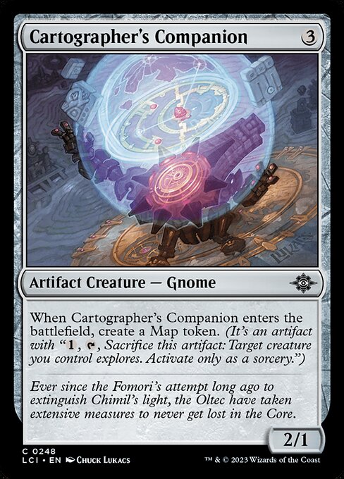 When Cartographer's Companion enters the battlefield, create a Map token. (It's an artifact with "{1}, {T}, Sacrifice this artifact: Target creature you control explores. Activate only as a sorcery.")