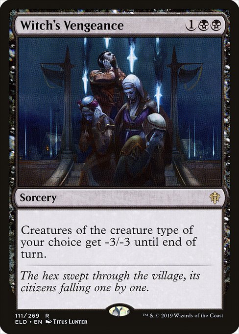 Creatures of the creature type of your choice get -3/-3 until end of turn.