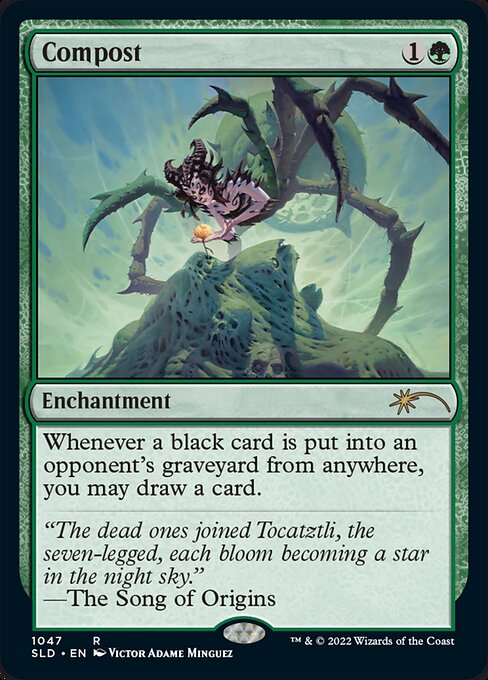 Whenever a black card is put into an opponent's graveyard from anywhere, you may draw a card.