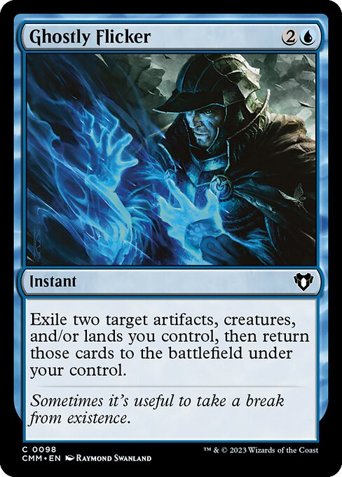Exile two target artifacts, creatures, and/or lands you control, then return those cards to the battlefield under your control.