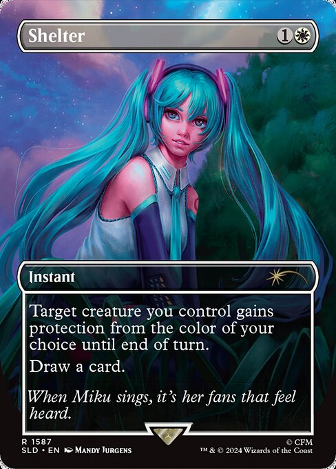 Target creature you control gains protection from the color of your choice until end of turn.
Draw a card.