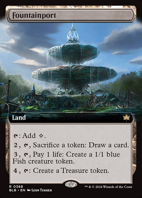 {T}: Add {C}.
{2}, {T}, Sacrifice a token: Draw a card.
{3}, {T}, Pay 1 life: Create a 1/1 blue Fish creature token.
{4}, {T}: Create a Treasure token.