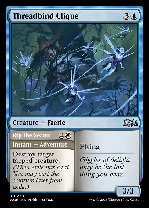Flying   Destroy target tapped creature. (Then exile this card. You may cast the creature later from exile.)