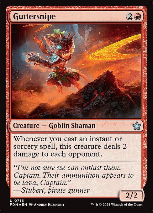 Whenever you cast an instant or sorcery spell, this creature deals 2 damage to each opponent.