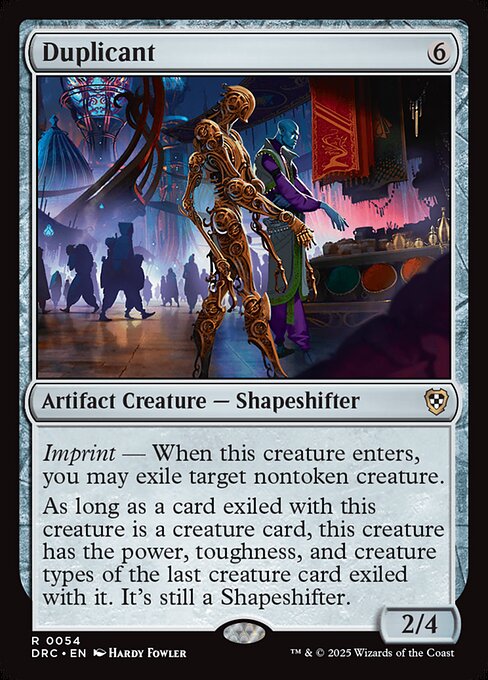 Imprint — When this creature enters, you may exile target nontoken creature.
As long as a card exiled with this creature is a creature card, this creature has the power, toughness, and creature types of the last creature card exiled with this creature. It's still a Shapeshifter.