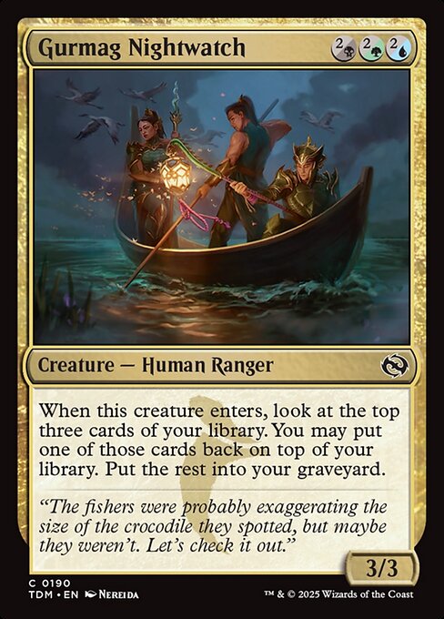 When this creature enters, look at the top three cards of your library. You may put one of those cards back on top of your library. Put the rest into your graveyard.