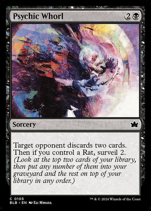 Target opponent discards two cards. Then if you control a Rat, surveil 2. (Look at the top two cards of your library, then put any number of them into your graveyard and the rest on top of your library in any order.)