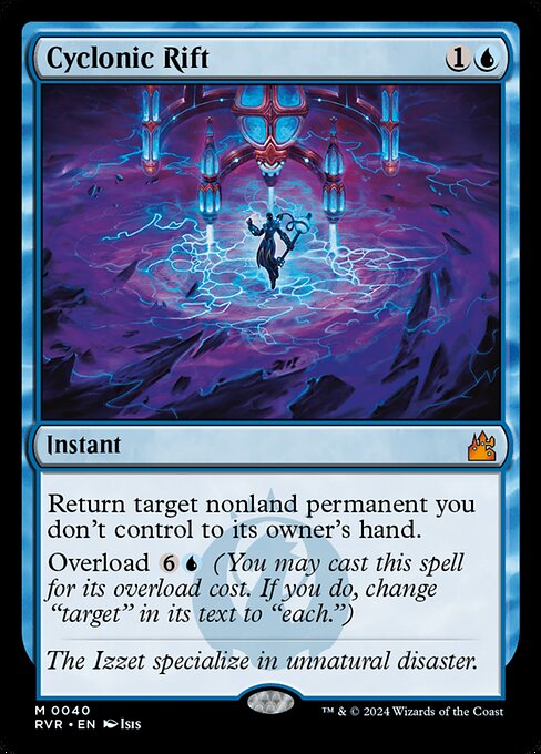 Return target nonland permanent you don't control to its owner's hand.
Overload {6}{U} (You may cast this spell for its overload cost. If you do, change "target" in its text to "each.")
