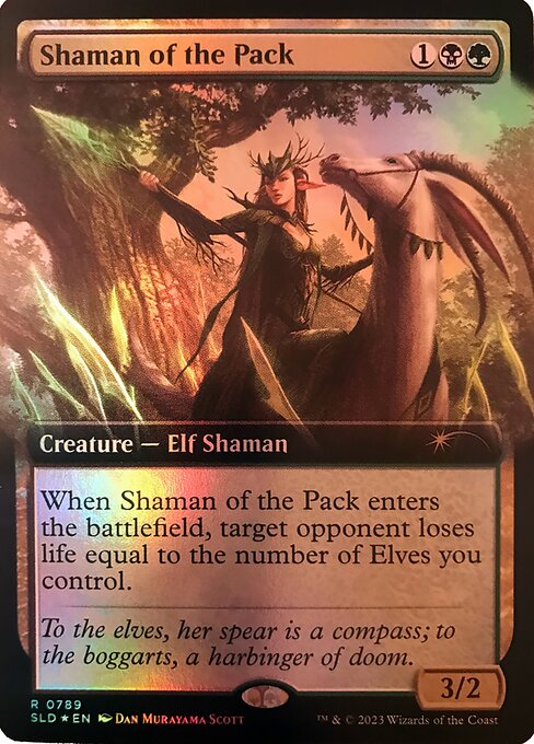 When Shaman of the Pack enters the battlefield, target opponent loses life equal to the number of Elves you control.