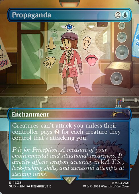 Creatures can't attack you unless their controller pays {2} for each creature they control that's attacking you.