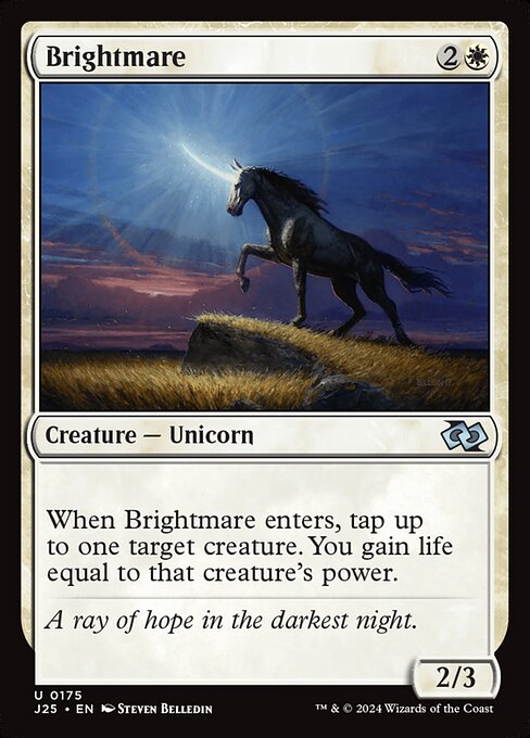When Brightmare enters, tap up to one target creature. You gain life equal to that creature's power.
