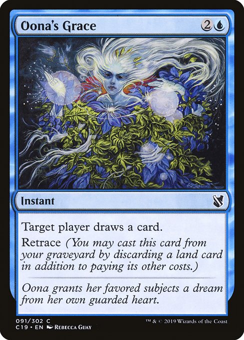 Target player draws a card.
Retrace (You may cast this card from your graveyard by discarding a land card in addition to paying its other costs.)