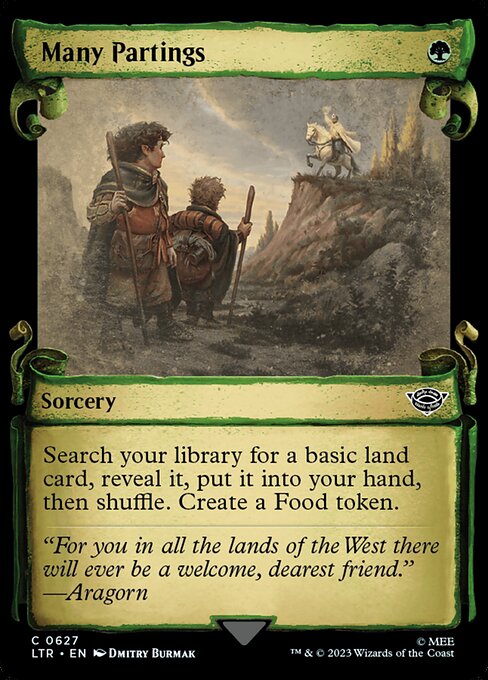 Search your library for a basic land card, reveal it, put it into your hand, then shuffle. Create a Food token. (It's an artifact with "{2}, {T}, Sacrifice this artifact: You gain 3 life.")