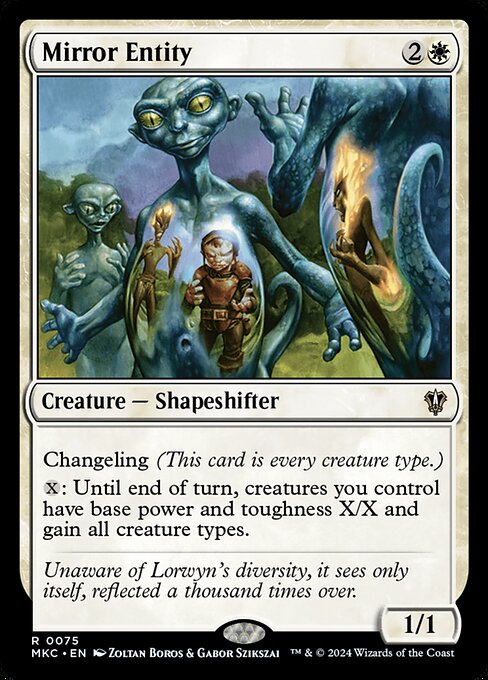 Changeling (This card is every creature type.)
{X}: Until end of turn, creatures you control have base power and toughness X/X and gain all creature types.