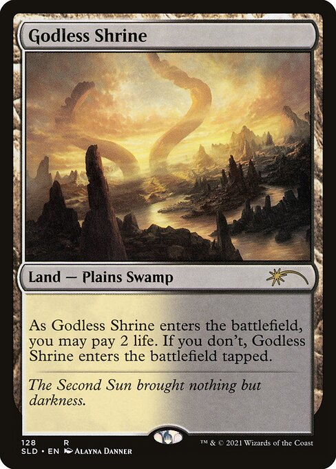 ({T}: Add {W} or {B}.)
As this land enters, you may pay 2 life. If you don't, it enters tapped.
