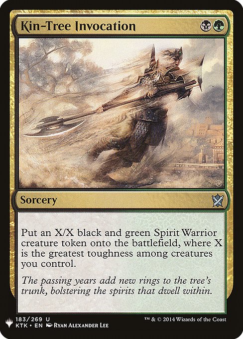 Create an X/X black and green Spirit Warrior creature token, where X is the greatest toughness among creatures you control.
