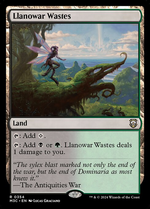 {T}: Add {C}.
{T}: Add {B} or {G}. Llanowar Wastes deals 1 damage to you.