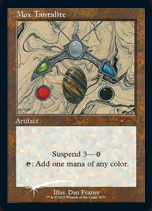 Suspend 3—{0} (Rather than cast this card from your hand, pay {0} and exile it with three time counters on it. At the beginning of your upkeep, remove a time counter. When the last is removed, you may cast it without paying its mana cost.)
{T}: Add one mana of any color.