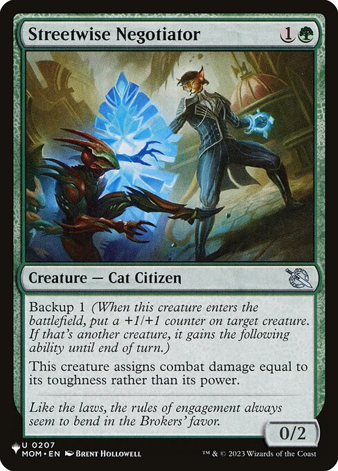 Backup 1 (When this creature enters, put a +1/+1 counter on target creature. If that's another creature, it gains the following ability until end of turn.)
This creature assigns combat damage equal to its toughness rather than its power.
