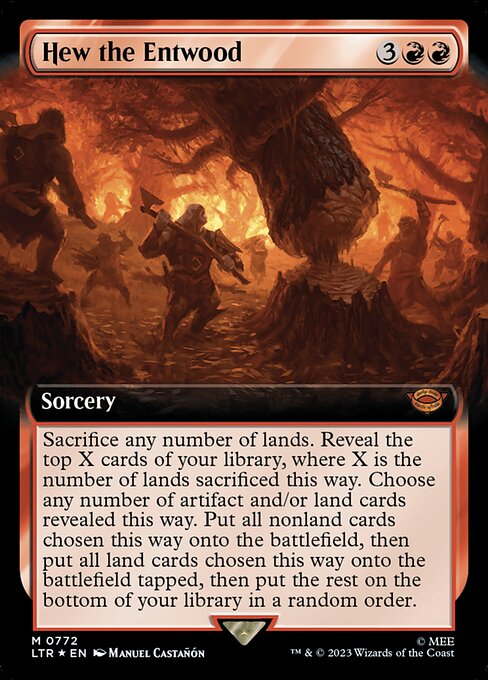 Sacrifice any number of lands. Reveal the top X cards of your library, where X is the number of lands sacrificed this way. Choose any number of artifact and/or land cards revealed this way. Put all nonland cards chosen this way onto the battlefield, then put all land cards chosen this way onto the battlefield tapped, then put the rest on the bottom of your library in a random order.